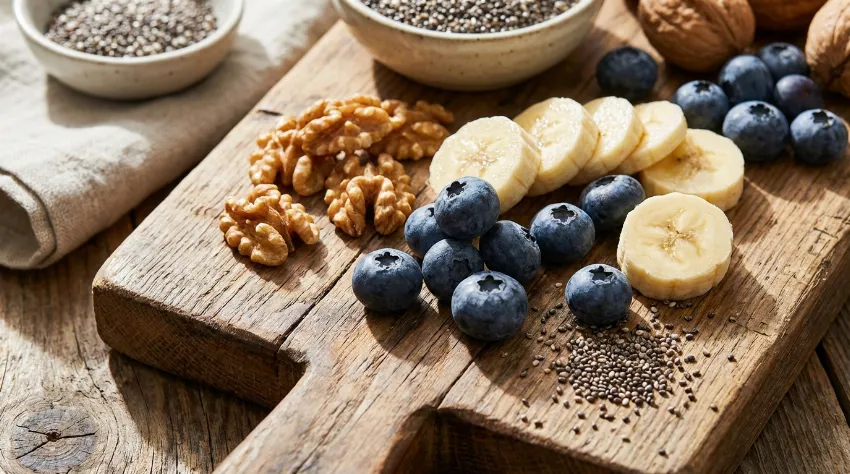 Sveže borovnice, banane in oreščki bogati z antioksidanti in vitamini