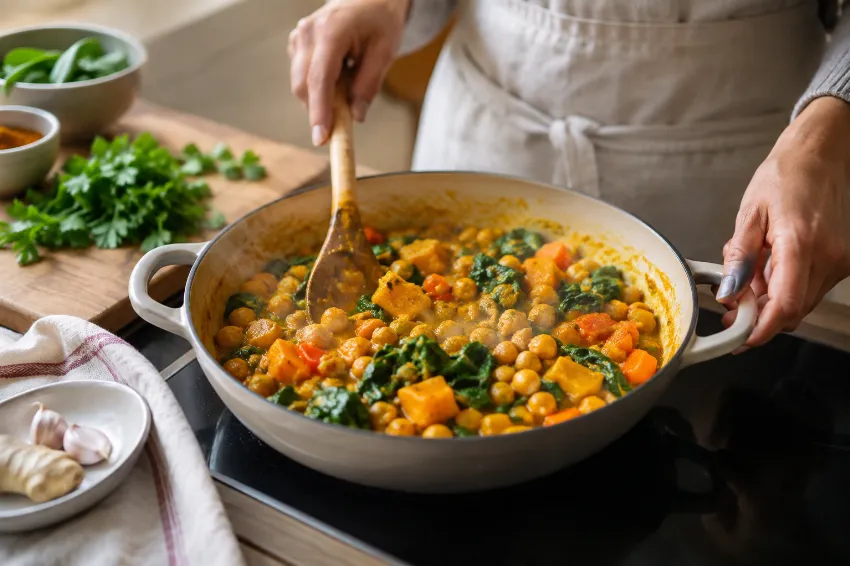 Zelenjavni curry s kurkumo in čičeriko