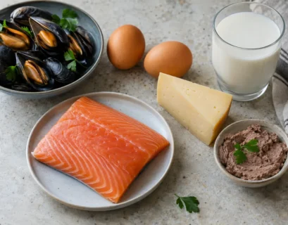 Živila, bogata z vitaminom B12: ribe, školjke, jajca in mlečni izdelki